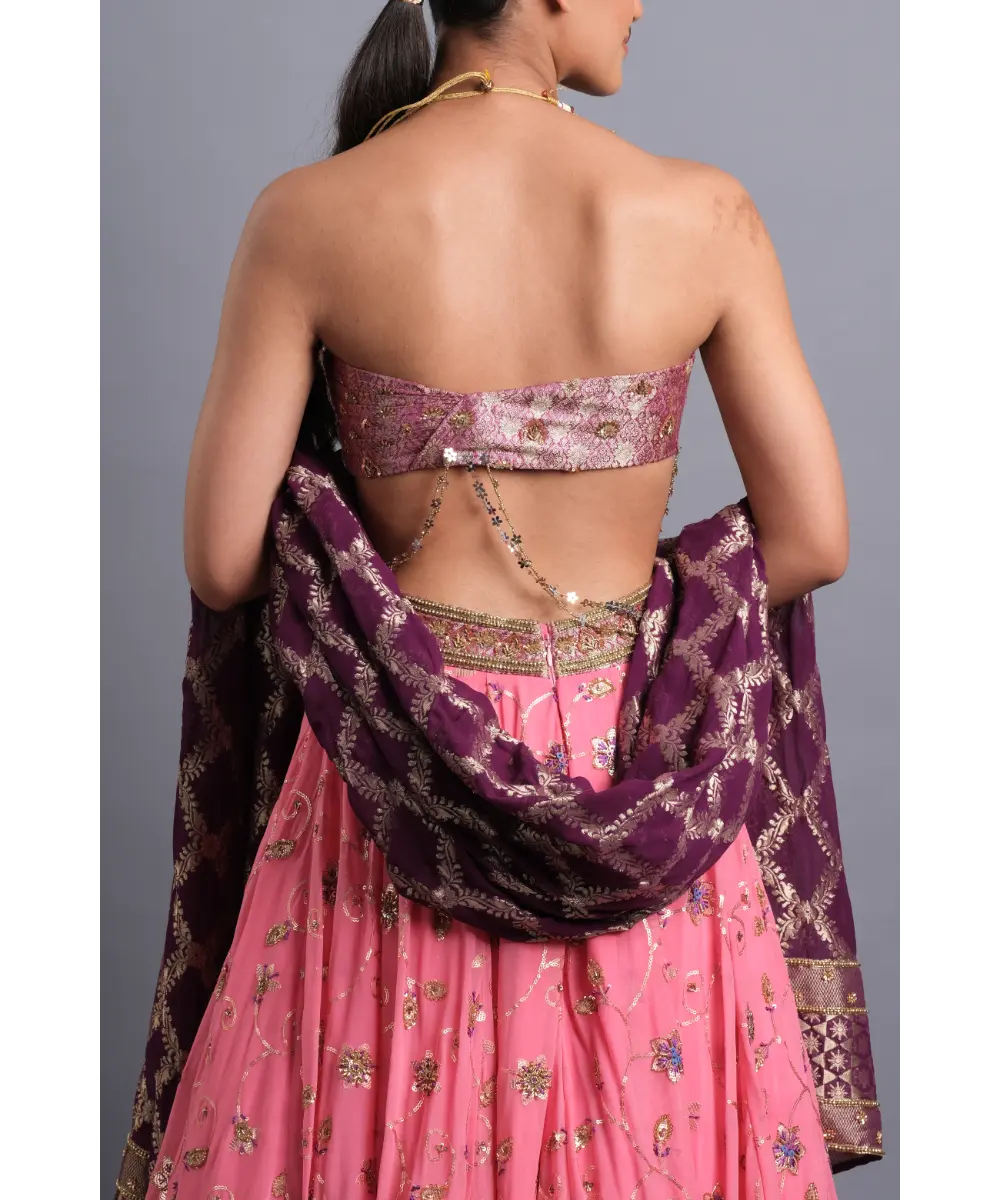 AASTHA SOOD - Bubblegum pink georgette Zardozi Lehenga - Enhanced